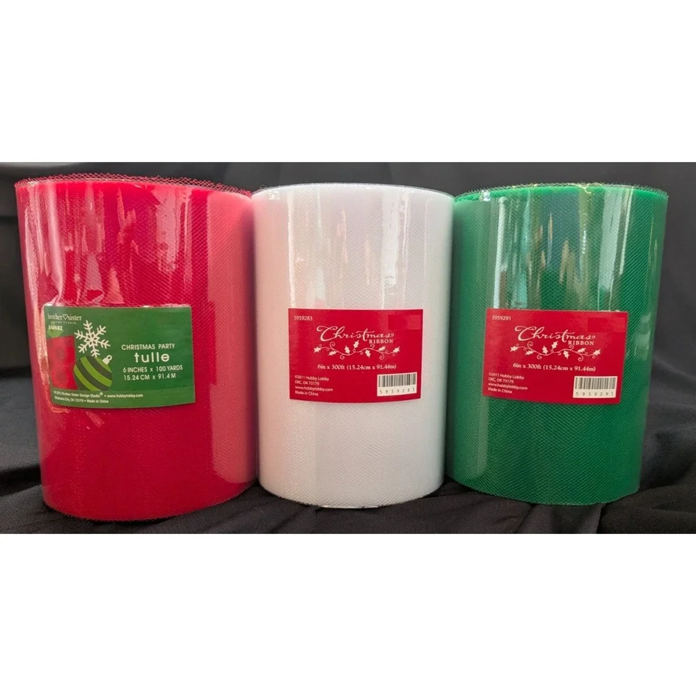 LOT OF 3 Gift Wrapping Roll Christmas Party made Wide Ribbon Decoration MESH